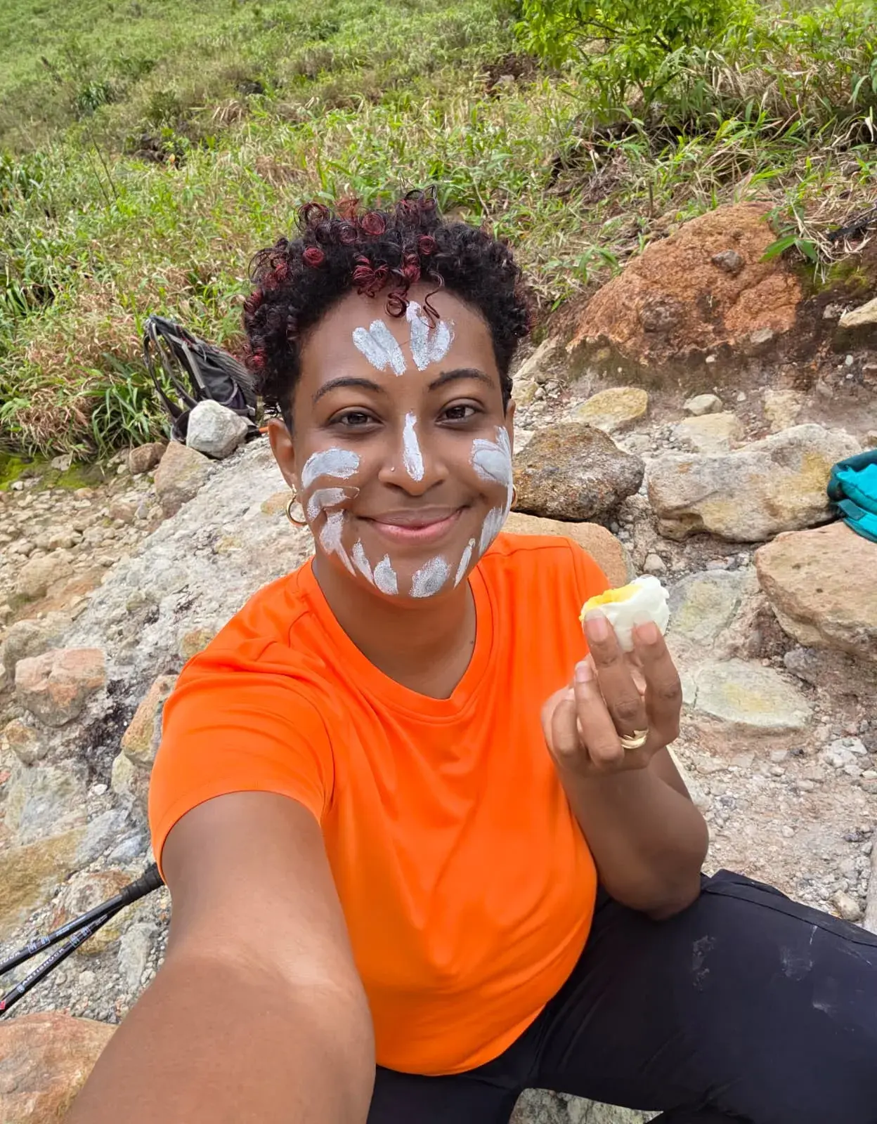 A Chasing Adventure Tours guest on the Boiling Lake hike in Dominica