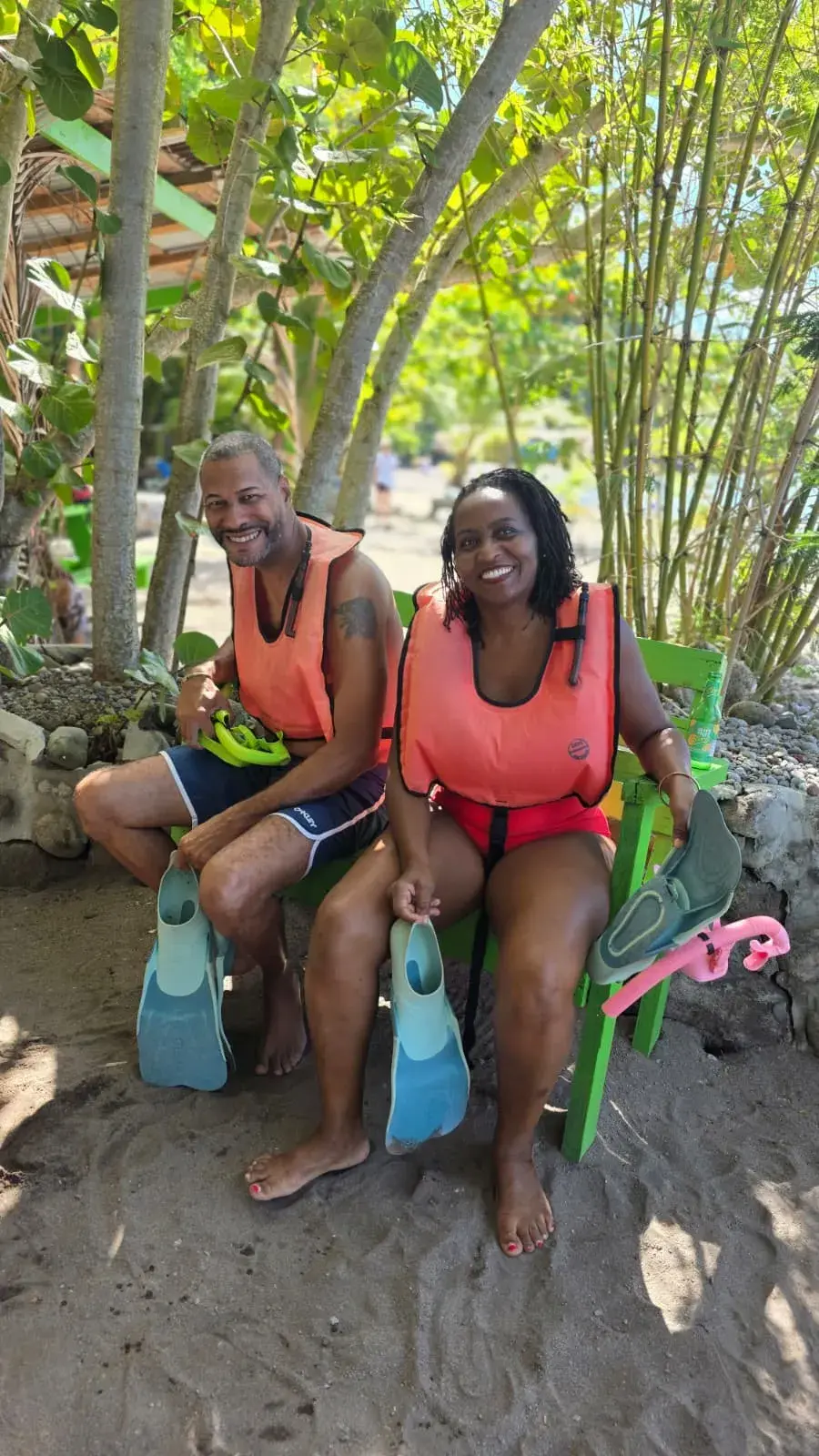 Guests in life jackets ready to snorkel