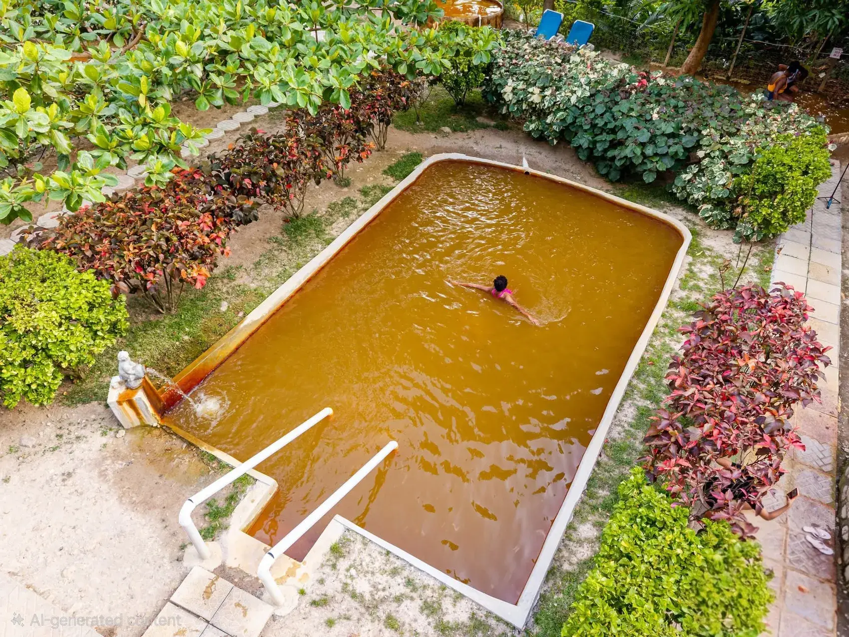 A natural sulphur hot spring pool in a garden setting