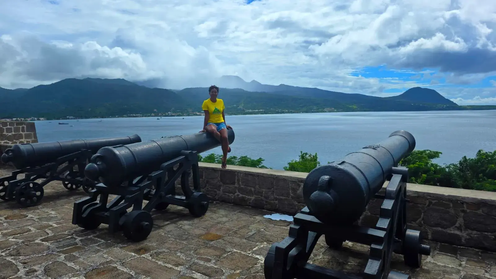 Historic coastal cannons overlooking the bay at Cabrits